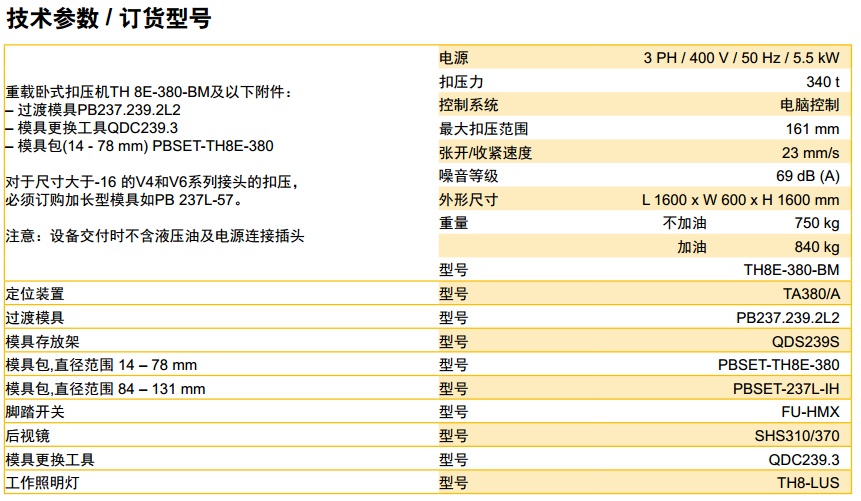 Parker派克重载卧式扣压机TH8E-380-BM 技术参数