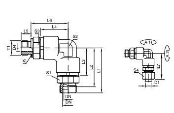 DG 208-R 90°滚珠轴承双旋转接头、PARKER接头、PARKER卡套接头